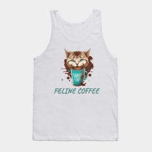 Feline Fueled: Cool Cat Sipping Coffee Tank Top